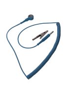 An ESD coiled cord with 10mm snap to 4mm jack plug with crocodile clip