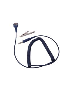 This standard ESD coiled cord comes with a 10mm snap one end and a 4mm jack plug and crocodile clip