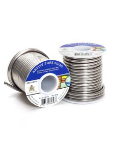 Image of two reels of Artist Pure 60/40 solder wire; one stood up and one lying down on it's side.  